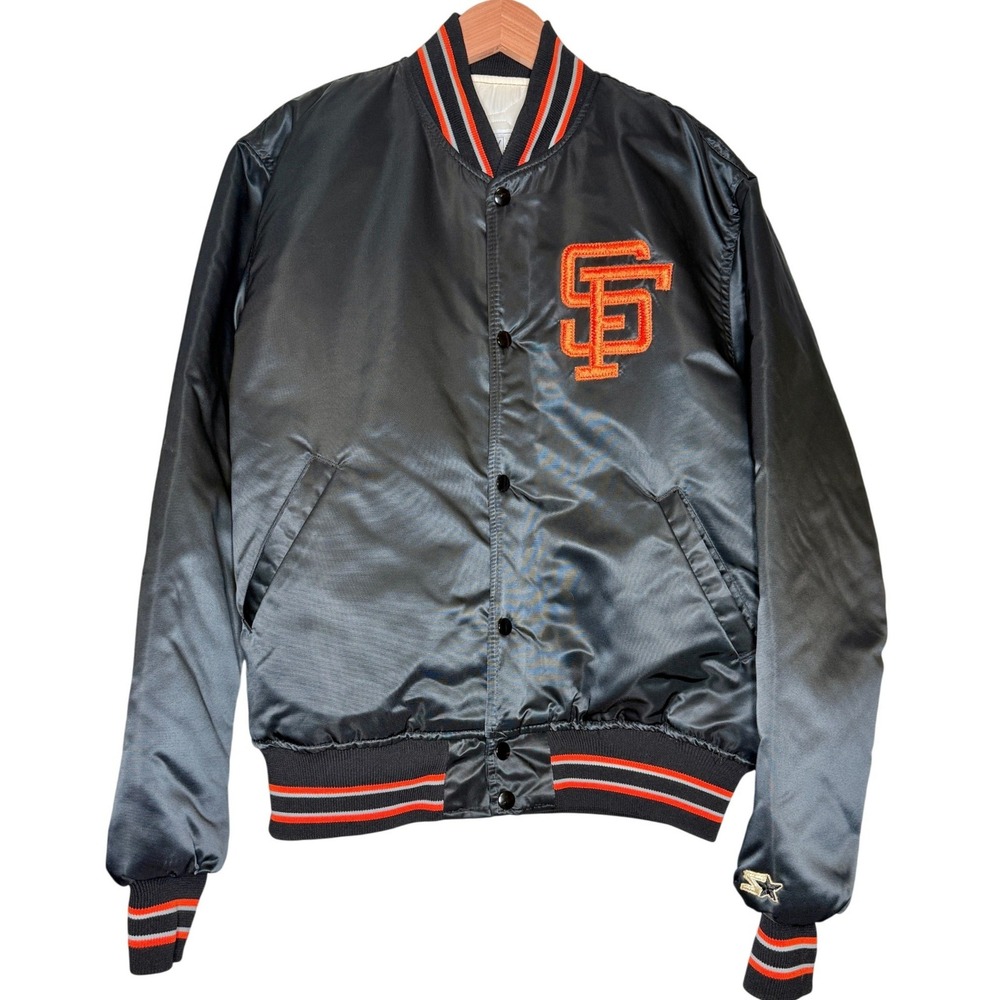 Vintage Starter San Francisco Giants Satin Bomber Jacket L Black MLB Made in USA